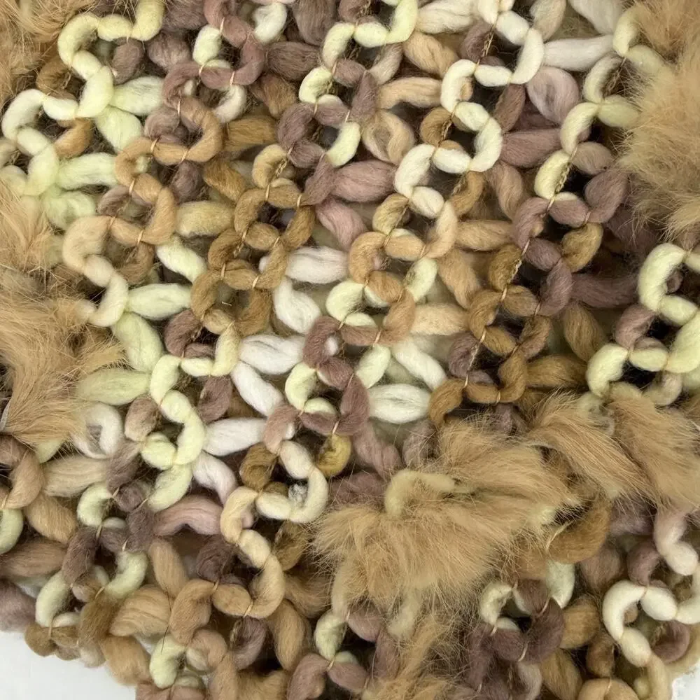 Pelle Nova Di Riviera Fur Fringe Knit Scarf Brown Tan Women's 75